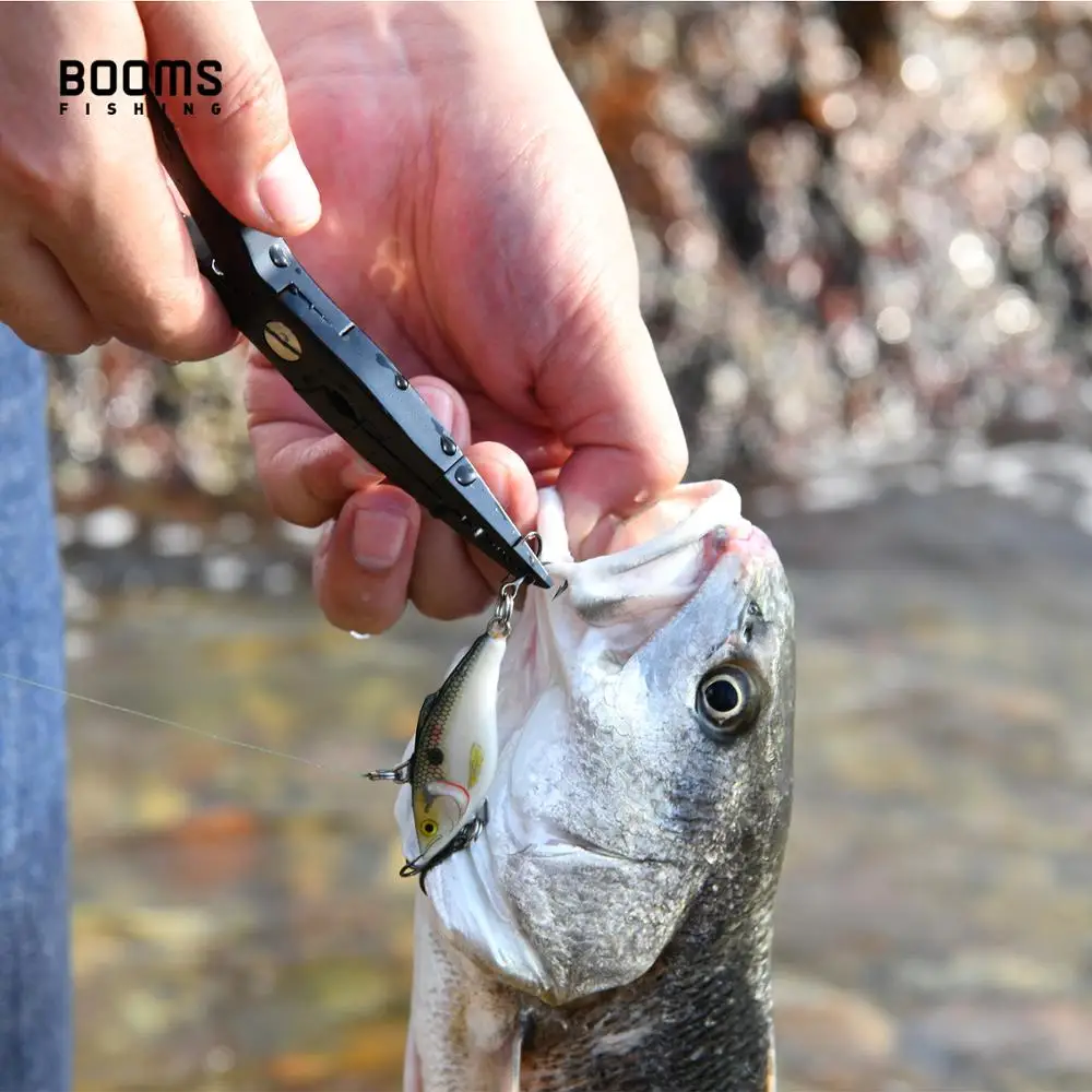 Booms Fishing X03 Fishing Pliers Aluminum Fish Hook Remover Braid Line Cutter Cutting Split Ring Tackle Tool with Lanyard Sheath