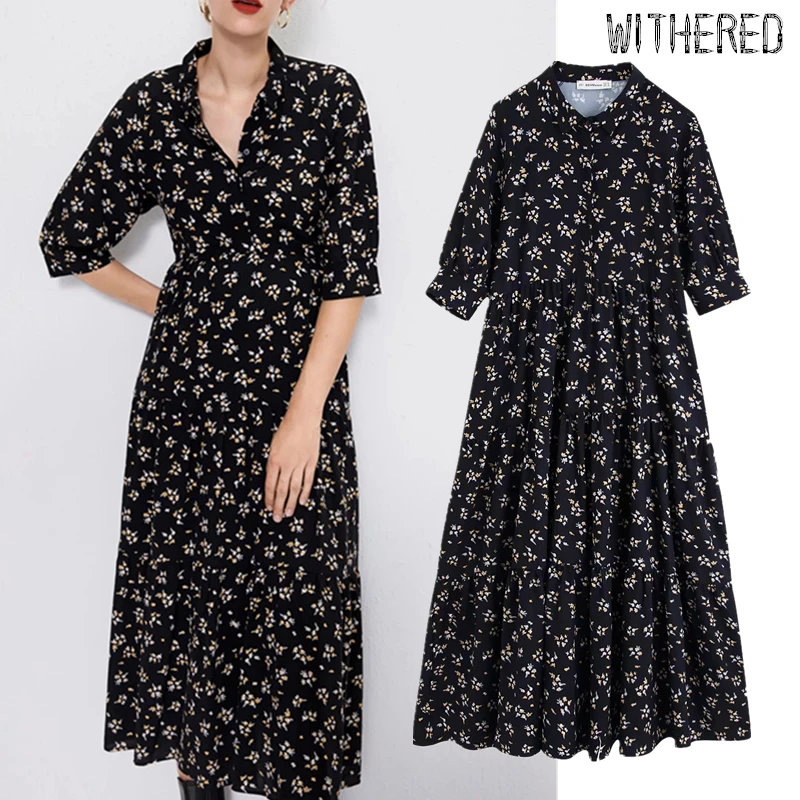 Увядное осеннее платье Женское vestidos английское элегантное винтажное цветочное Плиссированное свободное платье vestidos de fiesta de noche Макси платье