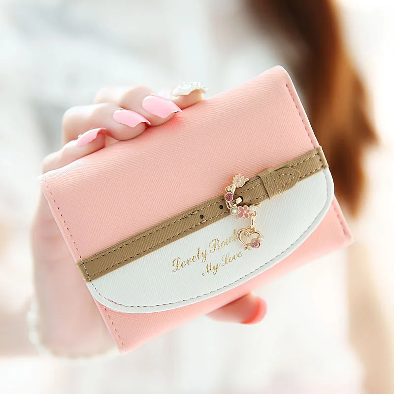 Для женщин леди девушки милые мини-бумажник с отделением для Элегантная открытка держатель портмоне маленький ПУ Кожаный клатч сумка модная милая сумочка для денег - Цвет: light pink