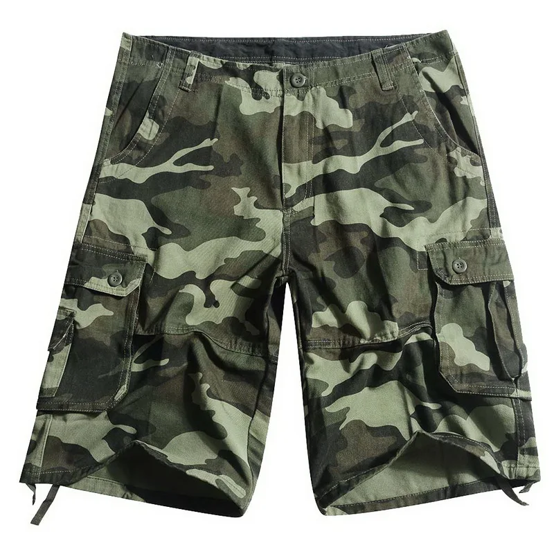 Camo Green LOOZYKIT летние мужские камуфляжные пляжные шорты в стиле сафари повседневные свободные шорты с несколькими карманами рабочие шорты большие военные комбинезоны - Цвет: Camo Green