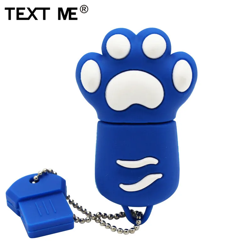 Blue Текстовый я мультфильм 64 Гб коричневый розовый черный синий цвет кошка коготь usb флеш-накопитель usb 2,0 4 ГБ 8 ГБ 16 ГБ 32 ГБ флешка, подарок usb - Цвет: Blue