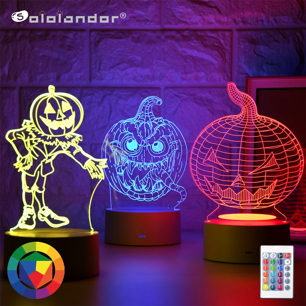 

SOLOLANDOR New 3D LED Pumpkin Lamp Creative 3D LED Night Lights Novelty Illusion Night Lamp 3D Illusion Table Lamp For Halloween