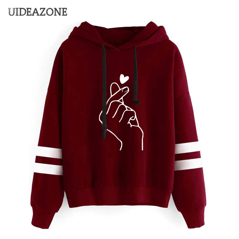 UIDEAZONE женские толстовки с принтом Kpop Finger Heart Love, топы с капюшоном на шнурке, пуловеры, женские свитшоты, осень