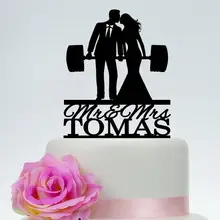 Фитнес пара торт Топпер, свадебный торт Топпер, Вес подъема жениха и невесты, фамилия торт Топпер, заказной торт Топпер