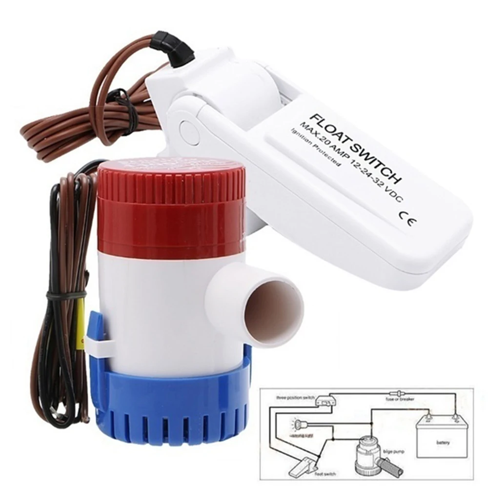DC 12V Small Mini Automatic Boat Bilge Pump Auto 1100GPH Electric Water