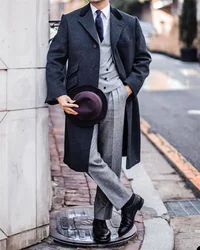 Dark Grey Men Suit Overcoat Winter Warm Long Woolen Cloth Office Party Prom Blazer Tailor Made Formal Causal Costume Homme