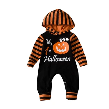

Newborn Infant Halloween Clothing Baby Boys Girls My 1st Halloween Turkey Print Hooded Jumpsuit for Toddler Kids Hot