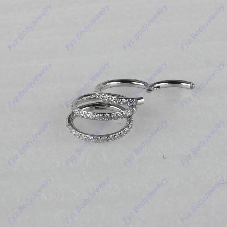 

316L Surgical Stainless 16g Side Set Lined CZ Nose Septum Clicker Segment Ring Piercing Ear Cartilage Helix Tragus Stud