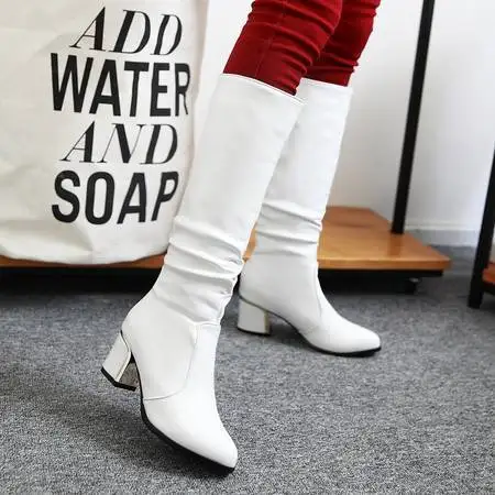 shows thin and thick medium heel high boots children's white boots pointed boots women's knights boots autumn and winter