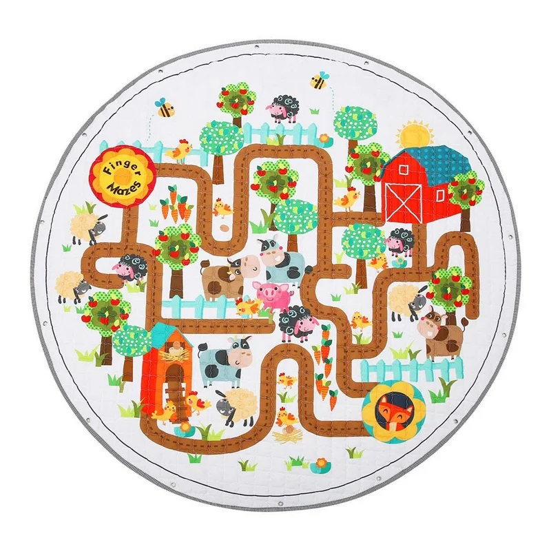 

Baby Play Mat Round Washable Nursery Rug Non-Slip Cotton Gym Play Mat Toy Organizer Storage Drawstring Bag Foldable Crawling Mat