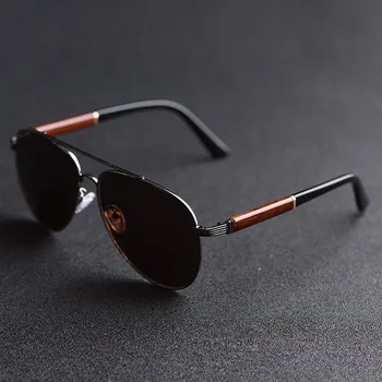 

Vazrobe Glass Sunglasses Male wood sun glasses men dark brown aviation brand designer vintage oversize