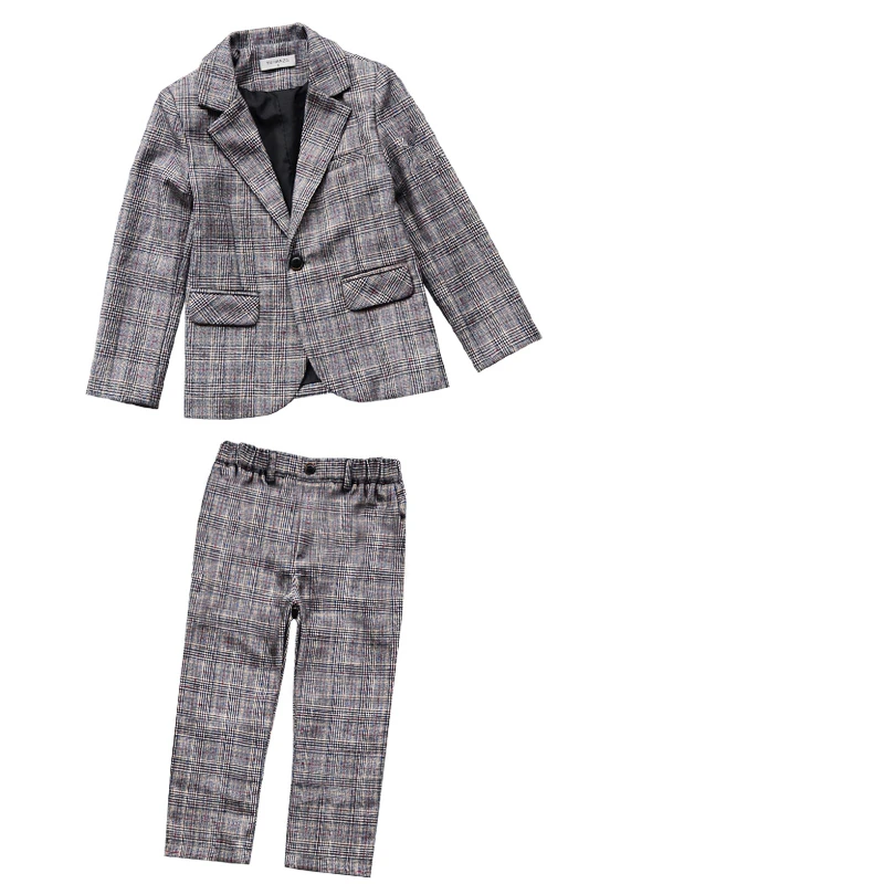 gray 2pcs set Детский комплект, клетчатый блейзер для маленьких мальчиков, брюки для свадьбы, вечерние комплекты одежды для маленьких мальчиков, Детские смокинги в английском стиле - Цвет: gray 2pcs set