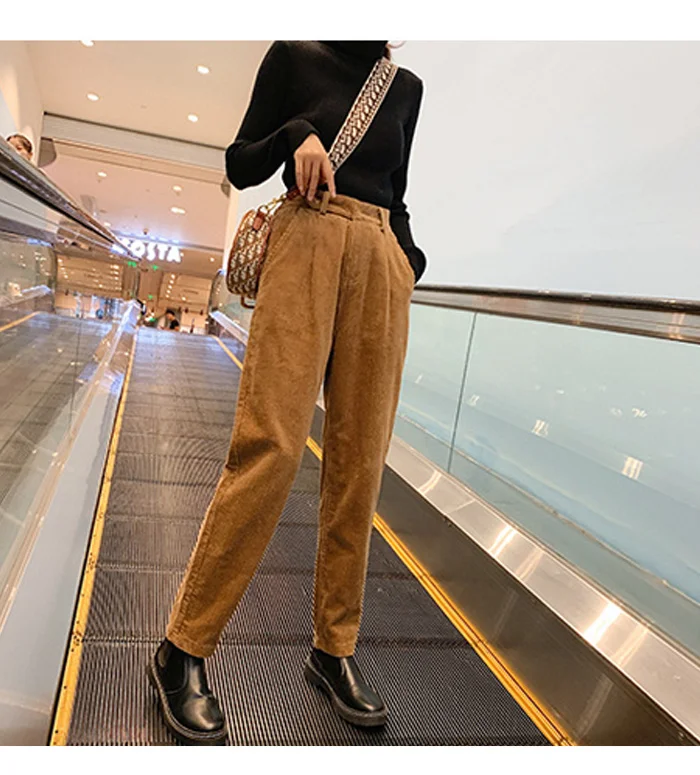 Winter Corduroy Pants Women Autumn High Waist Pockets Trousers Women Plus Size Streetwear Harem Pants Pantalon Femme