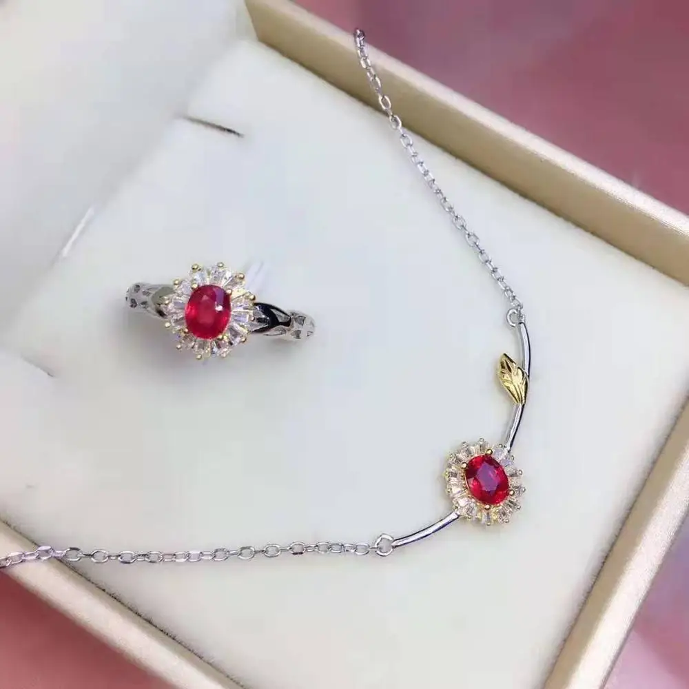 Jewelry set Natural Ruby Necklace Ring sets Women Jewelry