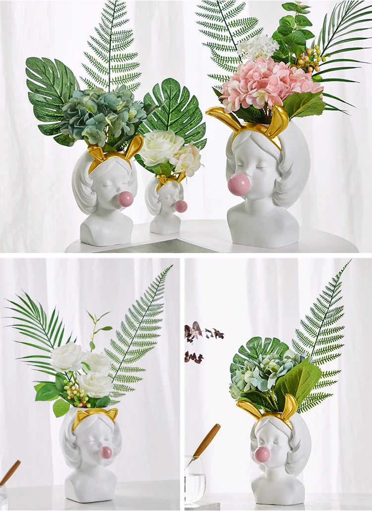 Creative Nordic style Resin vase Cute girl bubble gum Decorative smal flower pot modern lovely Art decoration Flower arrangement (1)