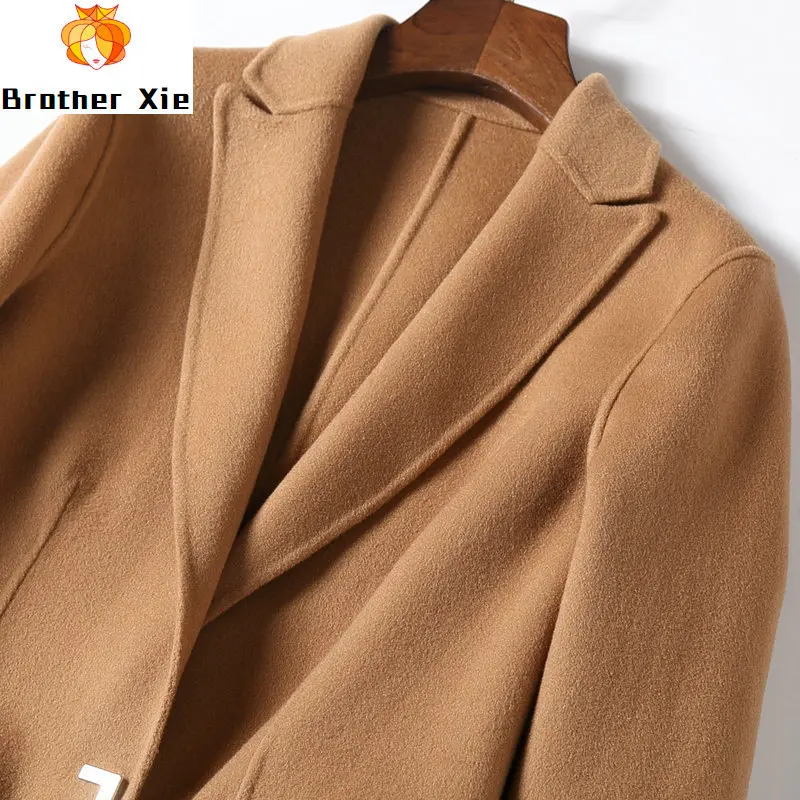 

100% Wool cashmere coat autumn and winter 2020 spring Korean embroidery matching medium slim wool coat factory direct sales