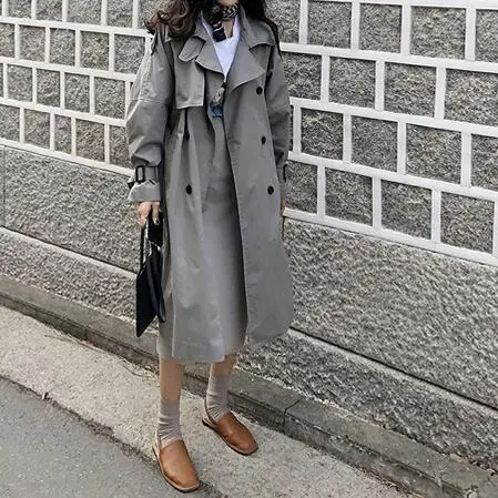 women loose trench with sashes 2019 new arrival spring autumn long slim coat free size DC467 | Женская одежда