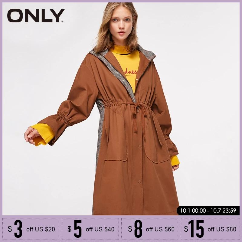 

ONLY women Spliced Hat Loose Hooded Coat Autumn Trench Coat Jacket| 118336580