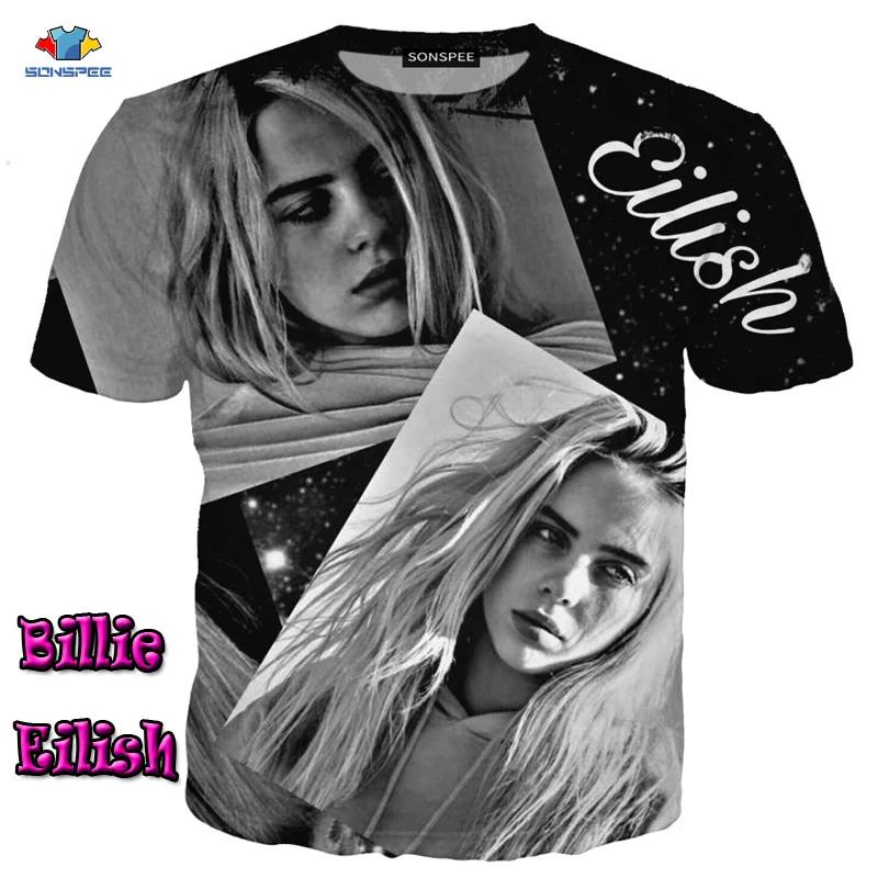 SONSPEE/Летняя футболка с коротким рукавом и звездами Billie Eilish; модный тренд; красивая футболка; смешная блузка с несколькими элементами; топы с локомотивным принтом