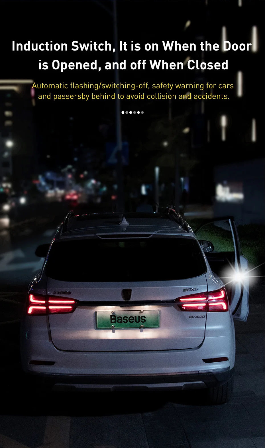 Baseus 2Pcs 6 LEDs Car Openning Door Warning Light Safety Anti-collision Flash