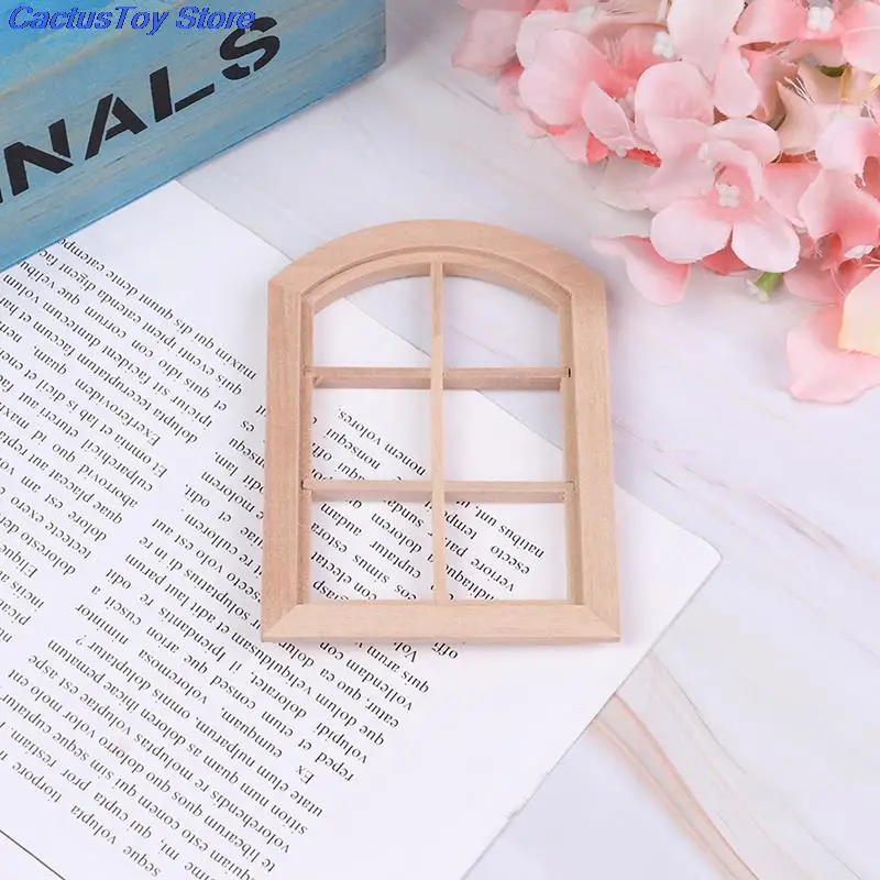 

New Hot Sale Wooden Miniature Part 1:12 Dollhouse Arc Window Six Squares Wood Simulation Room/furniture MYPANDA