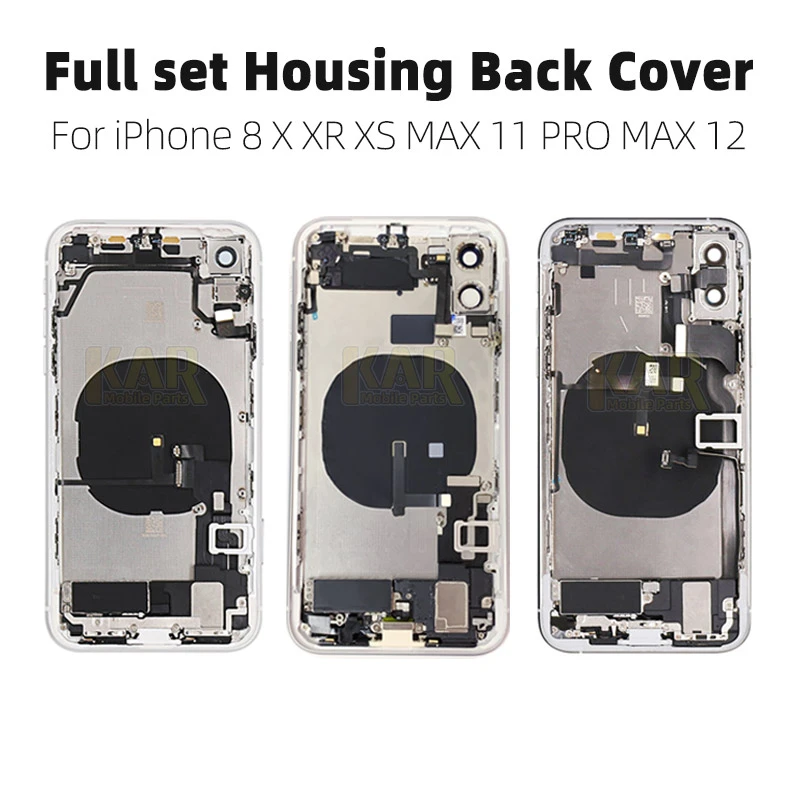 For iphone 8 8 Plus X XR XS MAX 11 PRO MAX 12 Housing Full Back cover Middle Frame with Power charging flex cable best case for iphone 12 pro max