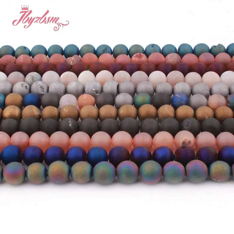 8 мм круглые бусины Druzy Agates с металлическим покрытием из натурального камня для