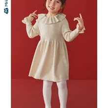 Minibalabala/Детское платье; милое длинное платье с отворотами для девочек; Новинка года; Сезон Зима; вязаное большое свободное платье