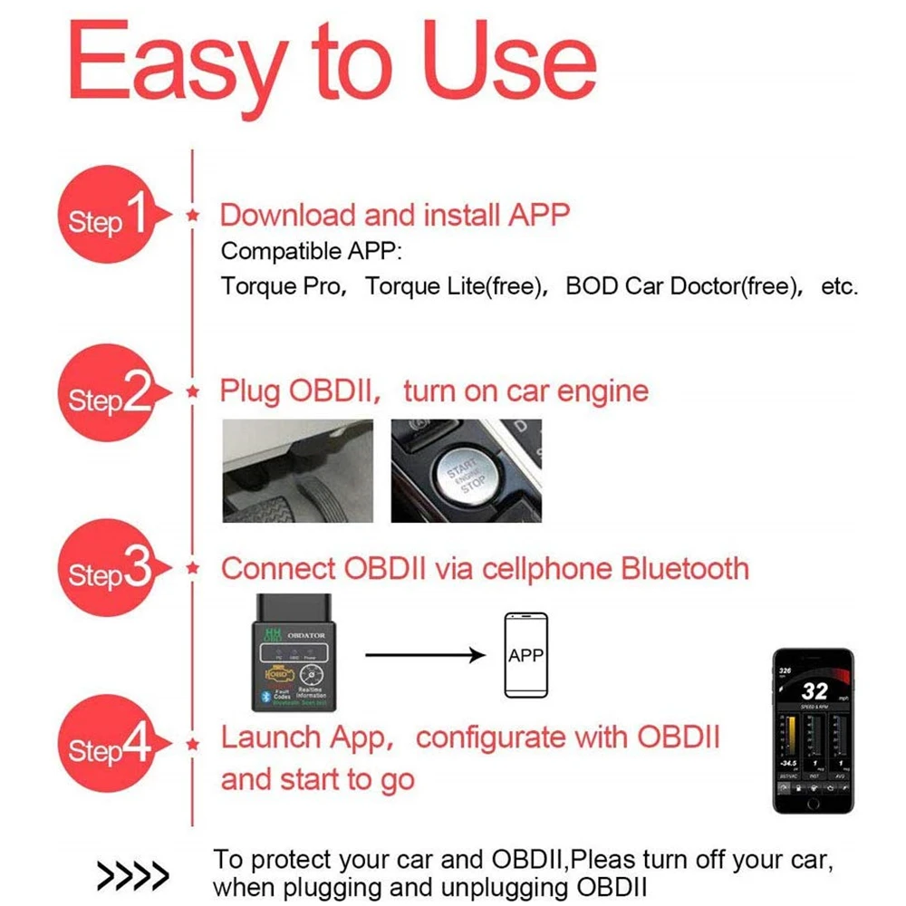 Расширенный HH OBD ELM327 V1.5 v2.1 интерфейс ELM 327 OBD2 OBDII Bluetooth Автомобильный диагностический сканер крутящего момента инструмент для сканирования подушки безопасности