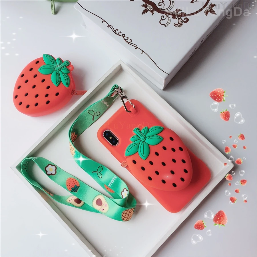 Strawberry Wallet 3D фрукты киви ананас клубника на молнии кошелек чехол для телефона для iPhone 6 6s 7 8 Plus X XR XS Max Мягкий силиконовый чехол - Цвет: Strawberry Wallet