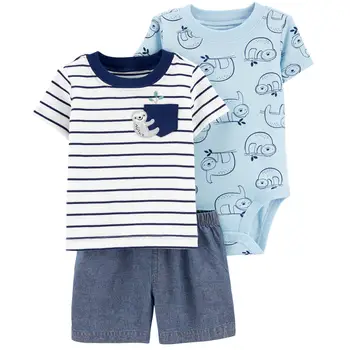 

2020 Baby Boy Girl Summer Clothes Set Short Sleeve Bodysuit T-shirts pants Cartoon Animal Kids Clothing One Piece Outfit 3pcs