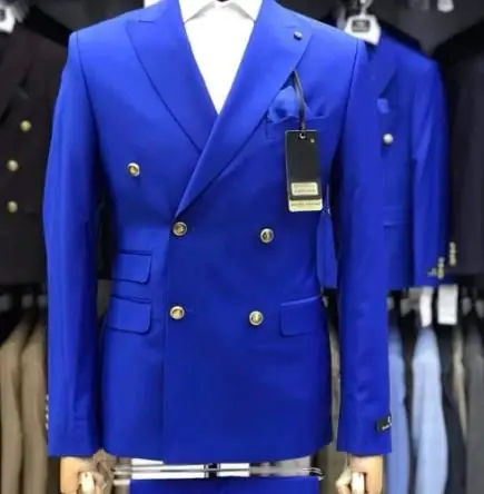 

TPSAADE New Men's Royal Blue Slim Fit 2 Pieces Fashion Suit Double Breated Tuxedos Wedding Suit Blazer (Jacket+Trousers)