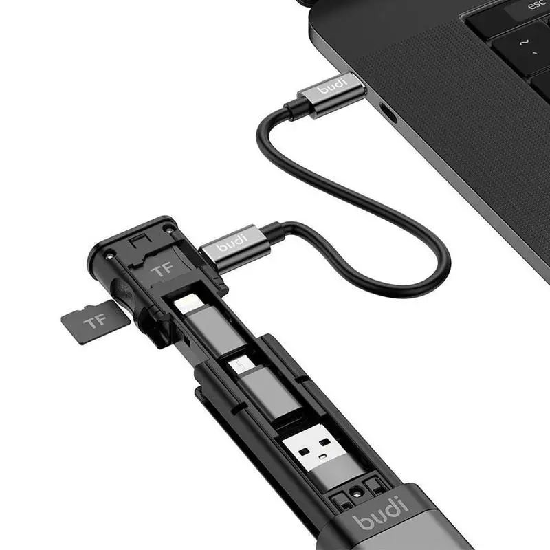BUDI Multi-function Smart Adapter Card Storage Data Cable USB Box for iPhone Computer Extended Storage usb hub adapter usb port adaptor usb hub converter
