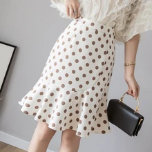 Новая летняя модная женская юбка с высокой талией большие юбки с рыбами черный горошек 3620