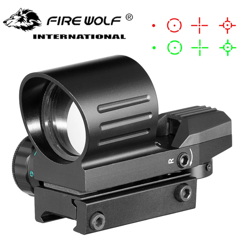 

Tactical 4 Reticle Mode 1X Red Green Dot Sight Hunting Rifle Reflex Dot Sight Brightness Adjustable Aluminum Casing.