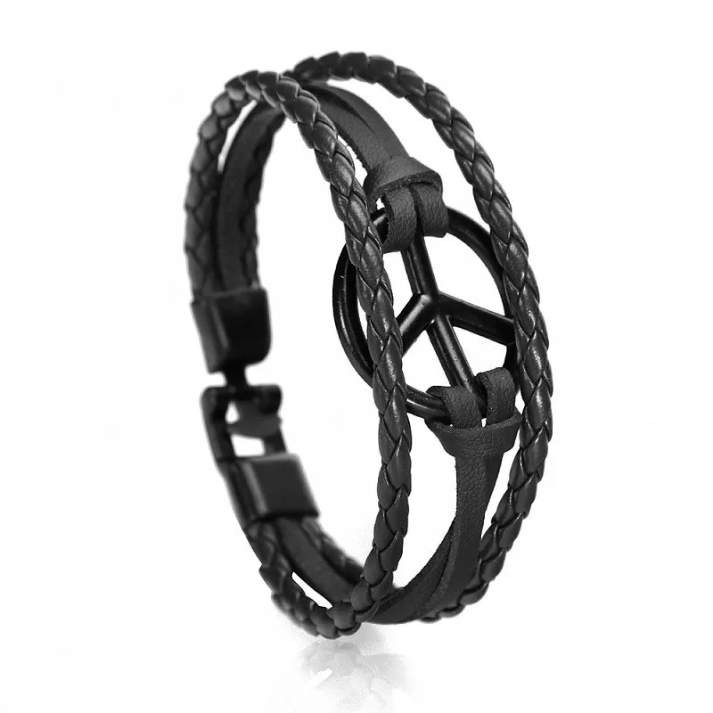 

High Quality Round Wood Bracelet Bangle Multilayer Leather Hand Chain Buckle Men Women Charm Style Bracelet