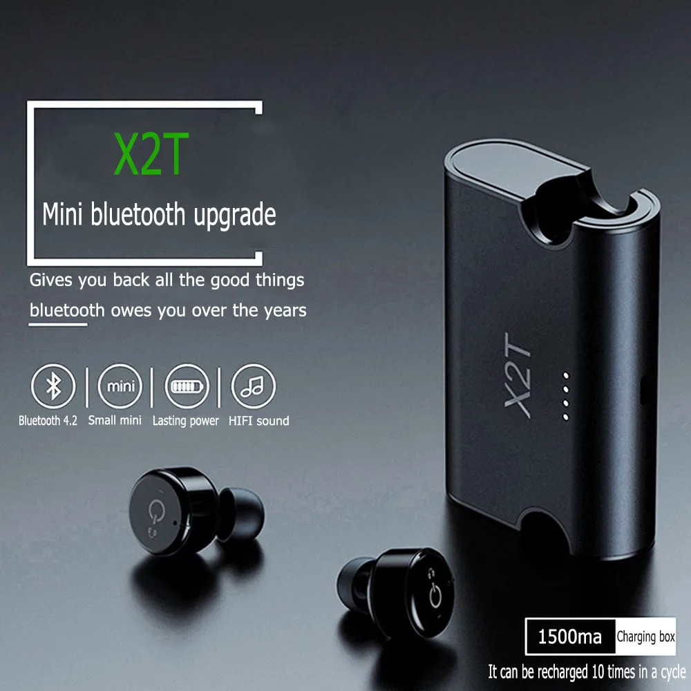 X2T миниатюрные беспроводные наушники Bluetooth 4 2 стереонаушники с шумоподавлением вкладыши 1500 мАч зарядный