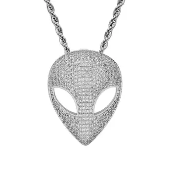 

Hip Hop Micro Paved 5A Cubic Zirconia Bling Iced Out Alien Pendants Necklace for Men Rapper Jewelry Drop Shipping