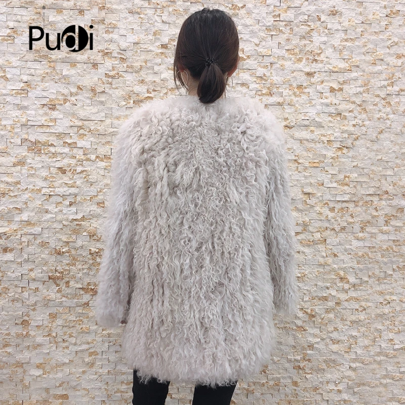 Pudi TX206603 женские зимние теплые трикотажные натуральном овечьем меху куртка, пальто с треугольным вырезом модная женская обувь из натурального меха, свободная куртка Верхняя одежда для детей