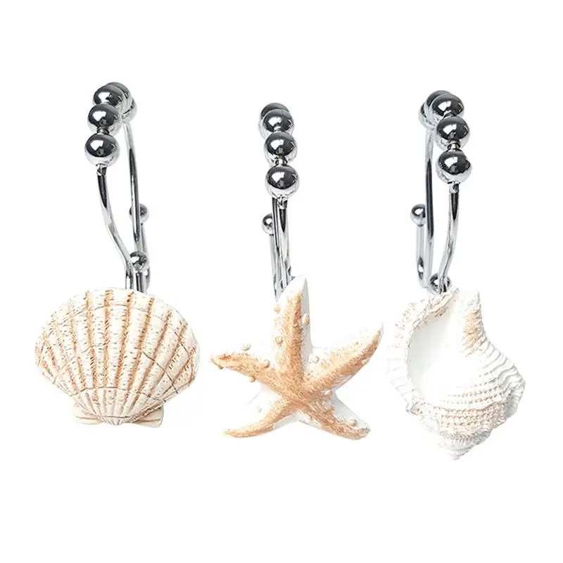 

12pcs Curtain Hooks Sea Star Stainless Steel Shell Resin Sea Snail Hanger Curtain Hooks for Picture Photo Curtain