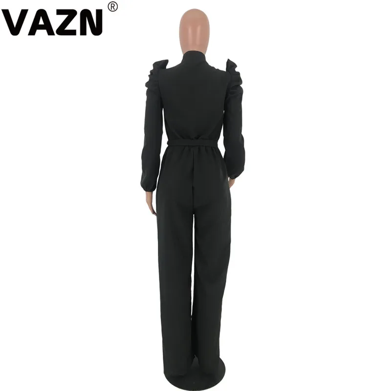 VAZN,, хит, жоржет, комбинезоны, Upmarket, сексуальные, офисные, повседневные, Неопрятные, модные, черные, с длинным рукавом, на шнуровке, женские, широкие, Комбинезоны