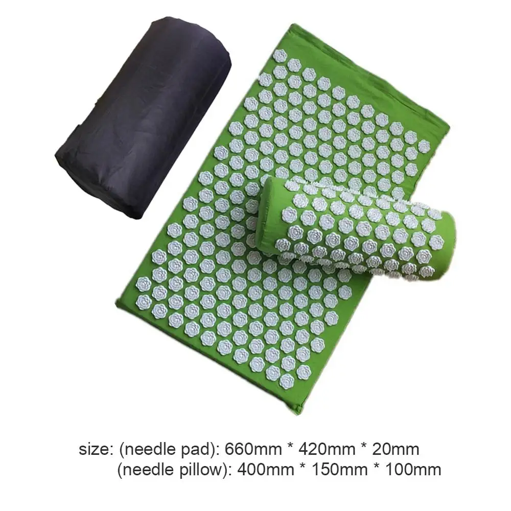 green with bag Массажные подушки Lotus акупрессурный мат, подушка для йоги, коврики для снятия боли в спине, шип, коврик для головы, шеи, ног, антистрессовый игольчатый массажер - Цвет: green with bag