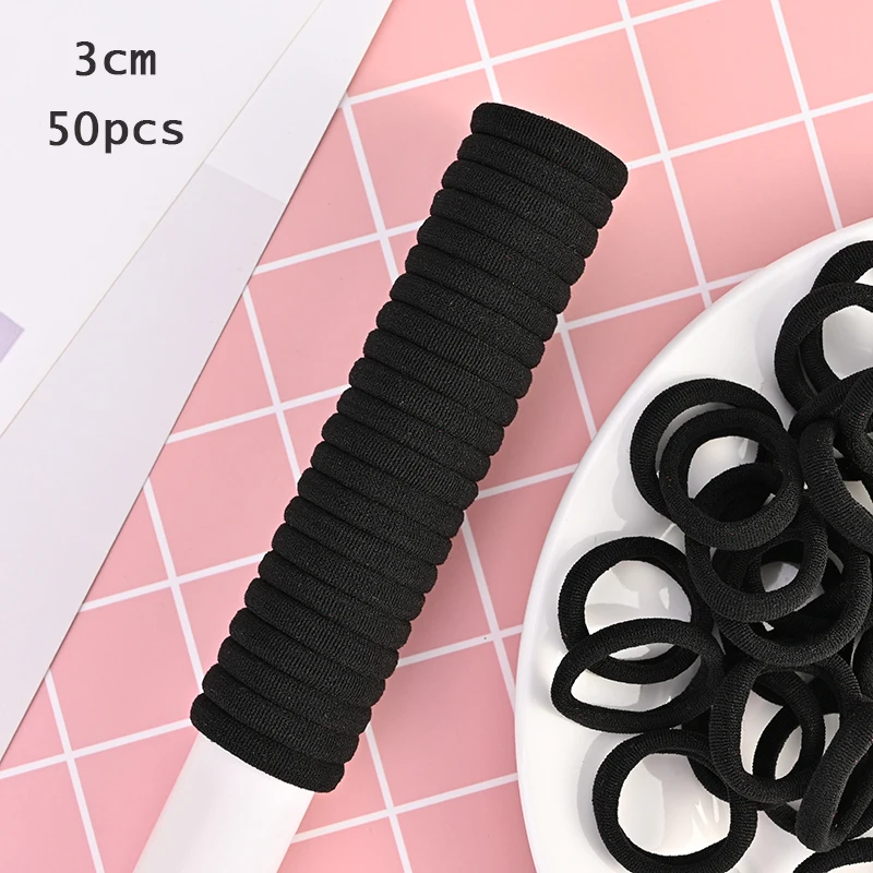 50/100pcs 2/3cm Colorful Girls Elastic Hair Bands Holder Tie Wholesale Rubber Band Kids Hair Accessories Hair Bands for Girls - Цвет: black 50