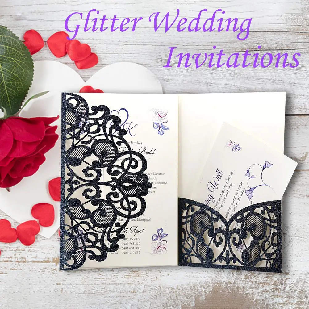  10PCS European Style Glitter Invitations Laser Cut Wedding Invitations Cards Festive Greeting Cards - 4.00015E+12