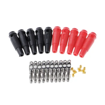 

10 Pcs Red Black 4mm Solderless Side Stackable Banana Plug Terminals Connectors