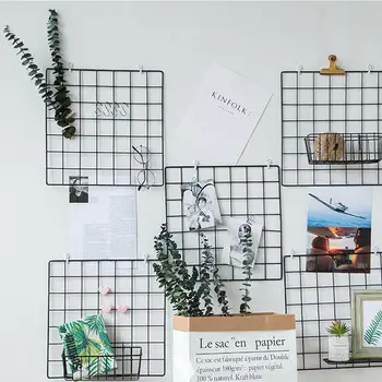 

Photo Frame Wall Art Screen Mesh Storage Organizer Shelf Holder Multi-Function Iron Metal Grid Wall Decoration