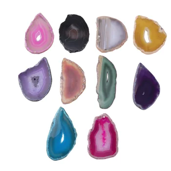

10pcs Drilled Agate Slices Agate Pendant Slice Irregular Shapes Hollowed DIY Accessories 50x80mm (Random Color)