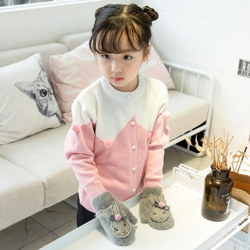 Baby New Cute Cartoon Rabbit Gloves Winter Knit Wool Newborn Mittens Velvet Thick Children Kids Keep Finger Warm 3-8 Years Old