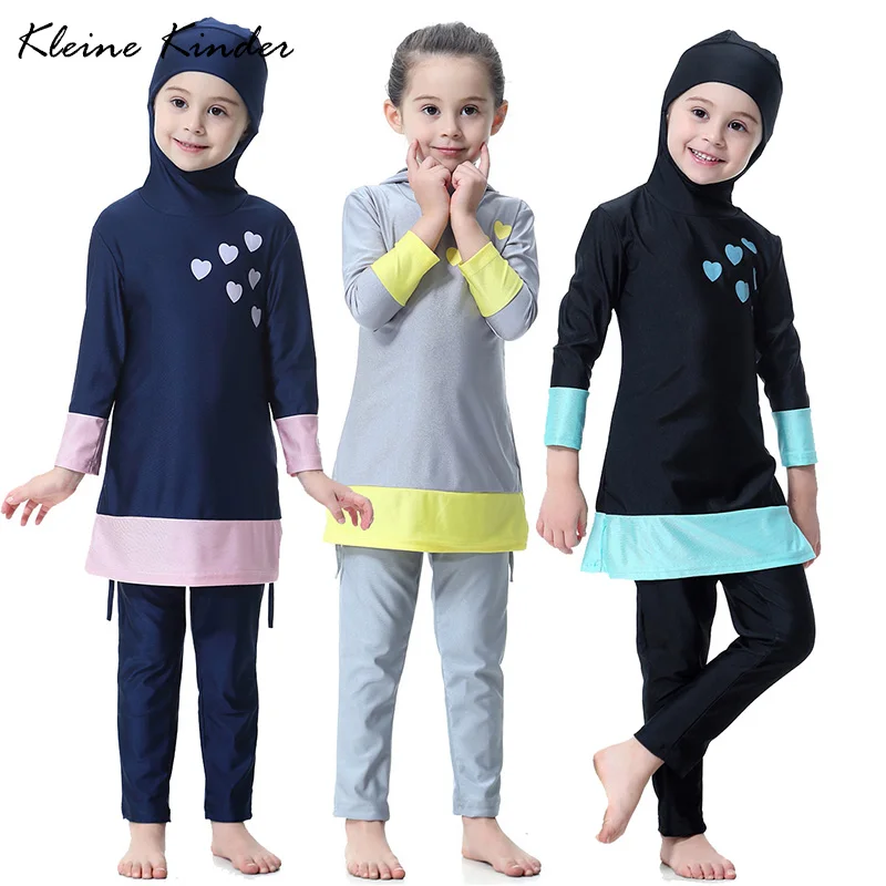 여자 수영복 아기 수영복 긴 Retail 이슬람 히잡 이슬람 어린이 아랍 이슬람 비치웨어 키즈 수영복 Burkinis 블랙