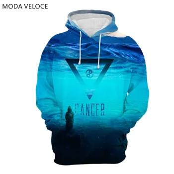 

MODAVELOCE Crab In The Sea Hoodie Polyester With Wool Mens Hoodies Blue Cotton Anime's Clothes Male Men